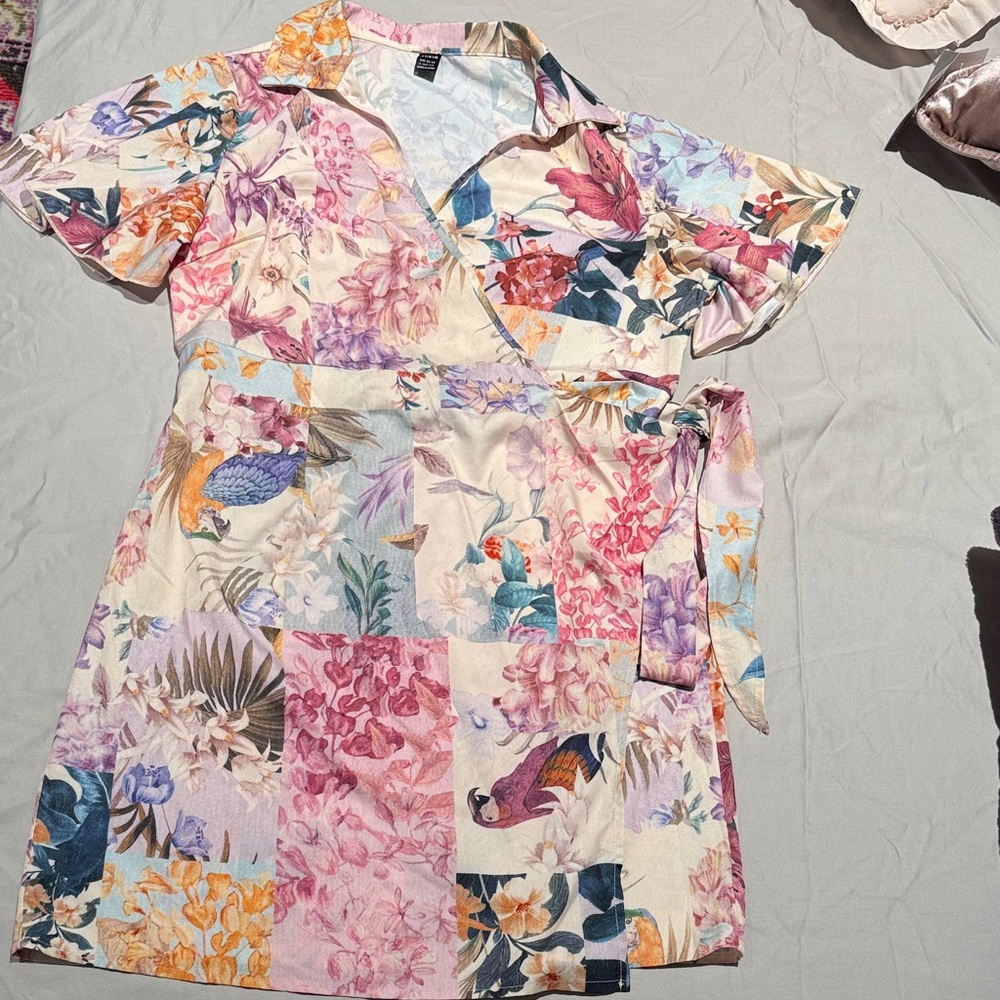 SHEIN Multicolor Floral Wrap Dress